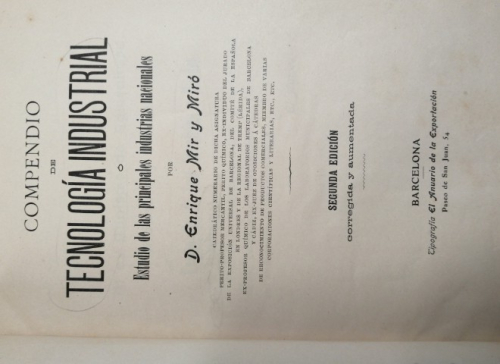 Portada del libro de Compendio d tecnología industrial. Enrique Mir y Miró.