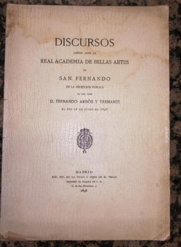Portada del libro de DISCURSOS LEÍDOS ANTE LA REAL ACADEMIA DE LAS ARTES DE SAN FERNANDO