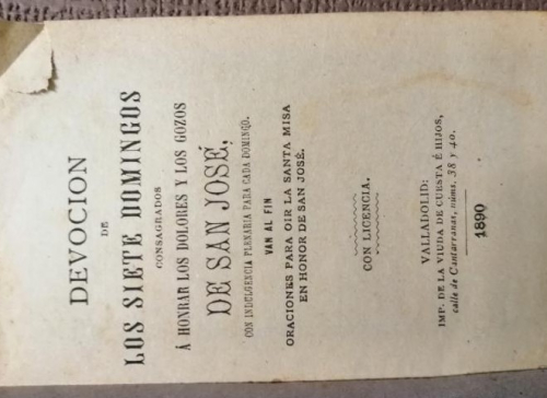 Portada del libro de DEVOCIÓN DE LOS SIETE DOMINGOS CONSAGRADOS A HONRAR LOS GOZOS Y DOLORES DE SAN JOSÉ.
