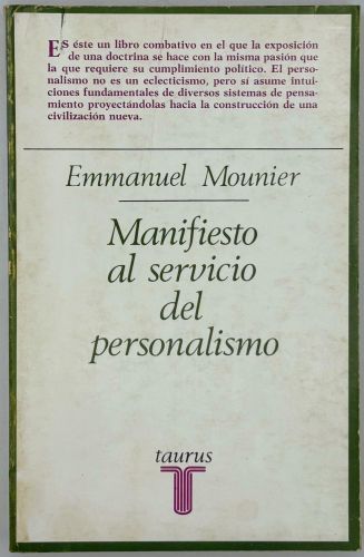 Portada del libro de Manifiesto al servicio del personalismo