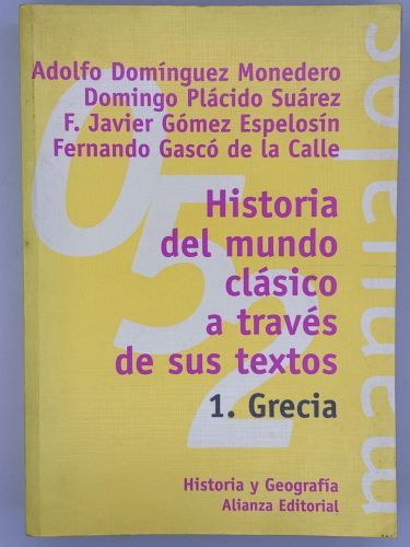 Portada del libro de Historia del mundo clásico a través de sus textos. 1. Grecia