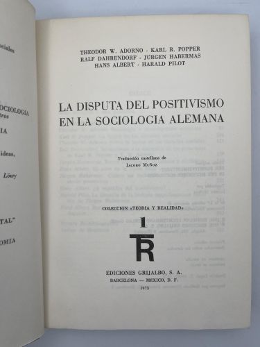 Portada del libro de La disputa del positivismo en la sociología alemana