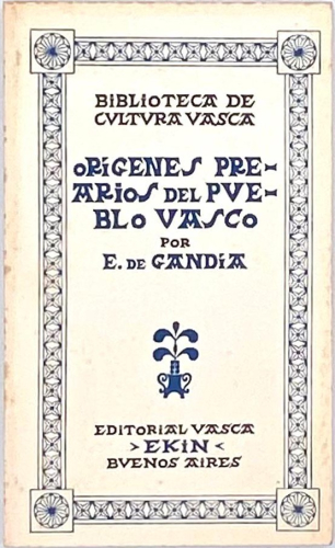 Portada del libro de ORÍGENES PREARIOS DEL PUEBLO VASCO.