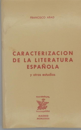 Portada del libro de CARACTERIZACIÓN DE LA LITERATURA ESPAÑOLA Y OTROS ESTUDIOS