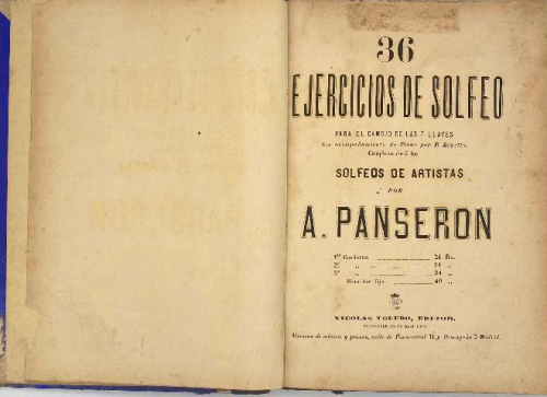 Portada del libro de 36 EJERCICIOS DE SOLFEO A. PANSERON